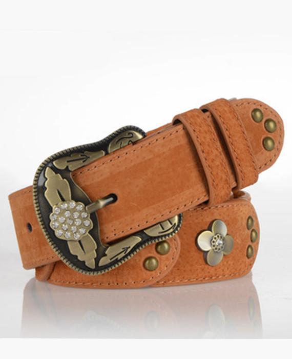 Women Carve Flower Pu Leather Belt