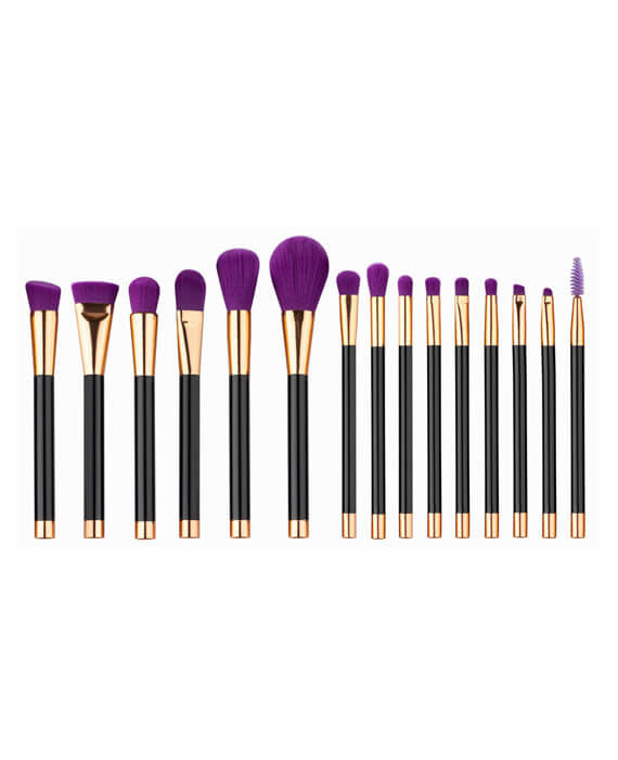 15Pcs Purple Makeup Brushes Set Synthetic Hair