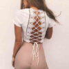 Back Bandage Hollow Out Lace V-neck Blouse