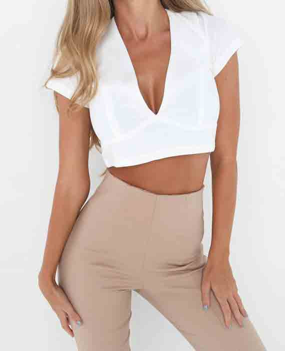 Back Bandage Hollow Out Lace V-neck Blouse