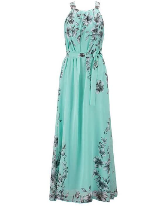 Halter Neck Floral Print Sleeveless Beach Maxi Long Dress