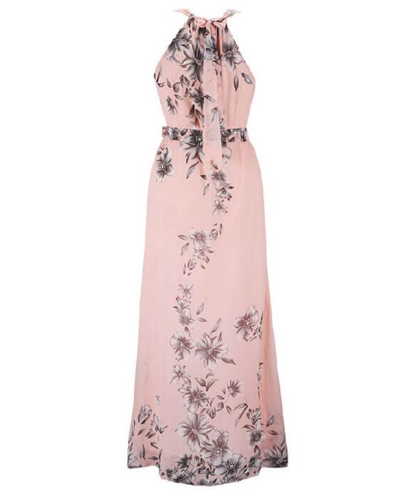 Halter Neck Floral Print Sleeveless Beach Maxi Long Dress-5
