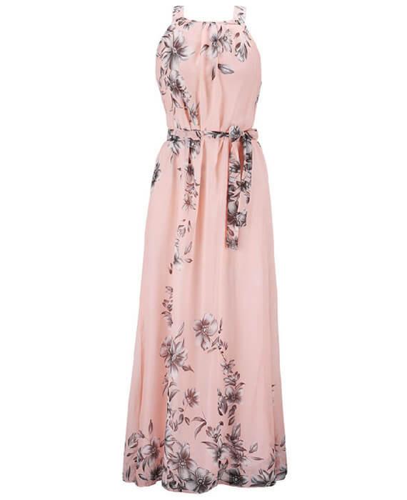 Halter Neck Floral Print Sleeveless Beach Maxi Long Dress