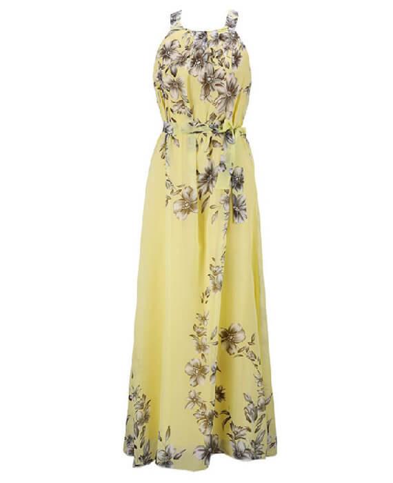 Halter Neck Floral Print Sleeveless Beach Maxi Long Dress