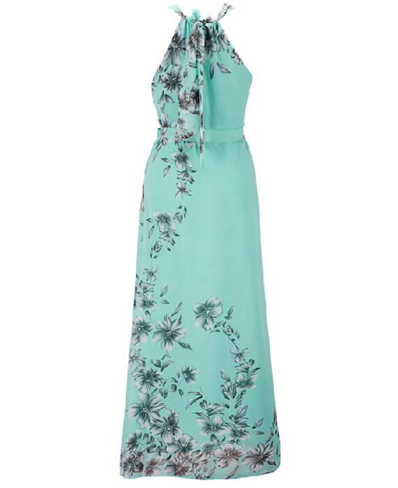 Halter Neck Floral Print Sleeveless Beach Maxi Long Dress-7