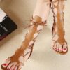 Open Toe Knee High Hollow Out PU Leather Gladiator Sandals