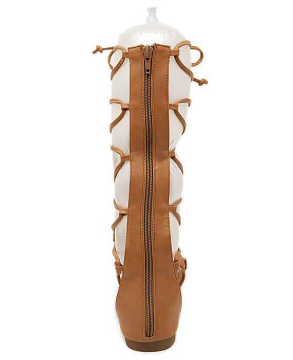 Open Toe Knee High Hollow Out PU Leather Gladiator Sandals