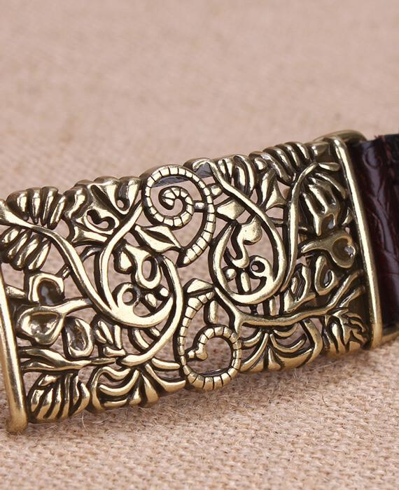 PU Leather Hllow Out Carved Buckle Belt Jeans Belts