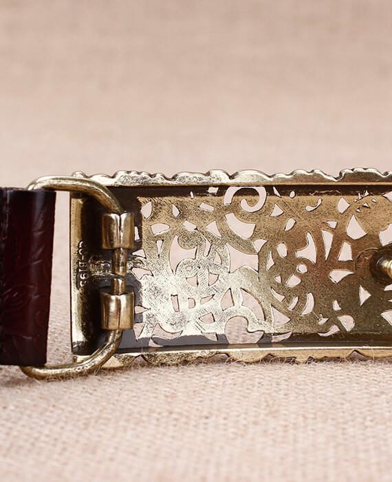 PU Leather Hllow Out Carved Buckle Belt Jeans Belts