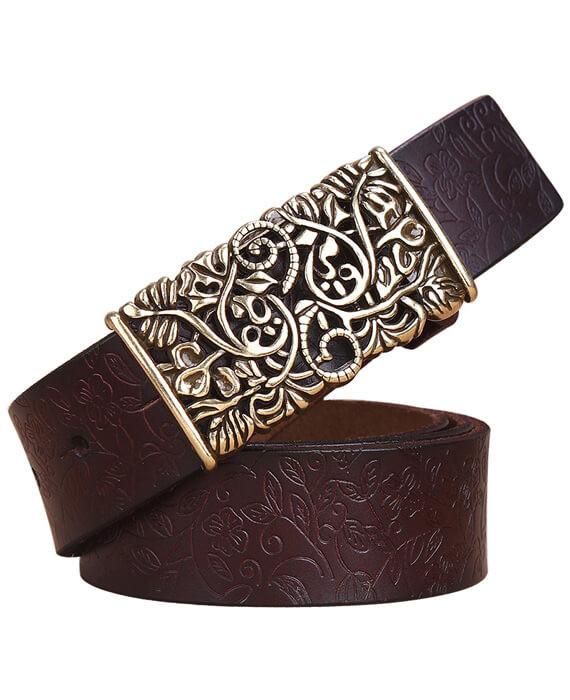 PU Leather Hllow Out Carved Buckle Belt Jeans Belts