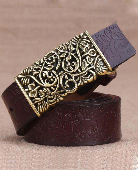 PU Leather Hllow Out Carved Buckle Belt Jeans Belts