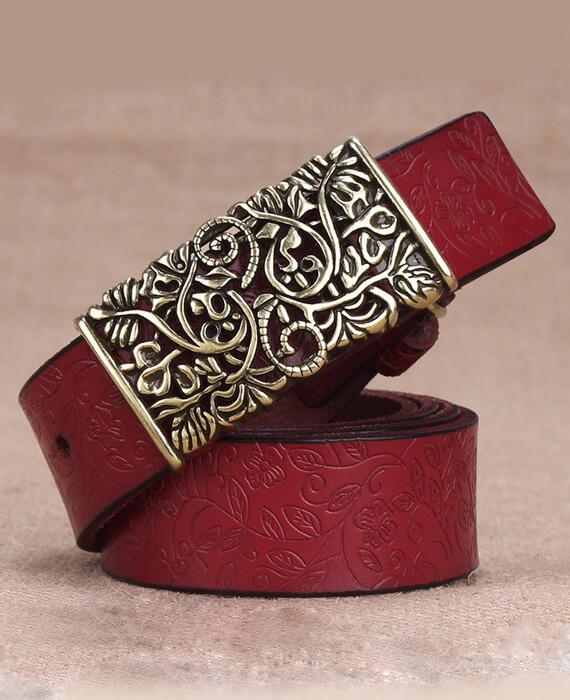 PU Leather Hllow Out Carved Buckle Belt Jeans Belts