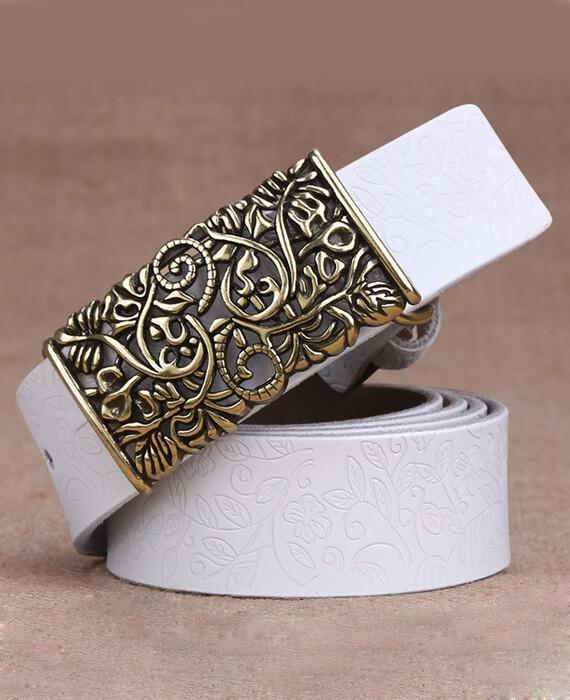PU Leather Hllow Out Carved Buckle Belt Jeans Belts
