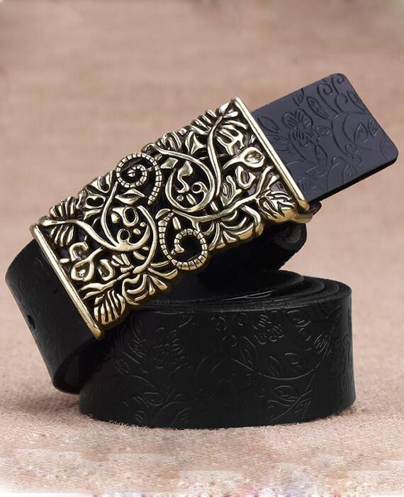 PU Leather Hllow Out Carved Buckle Belt Jeans Belts