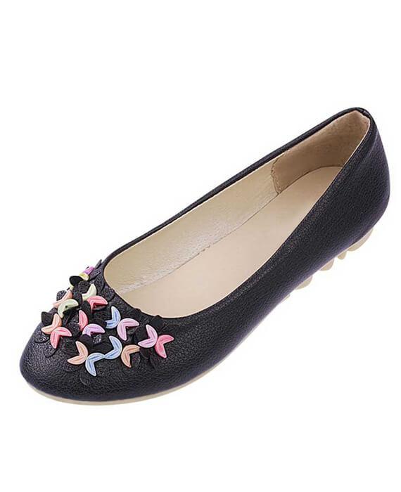 Slip-on Crescent Flower Soft PU Leather Flats