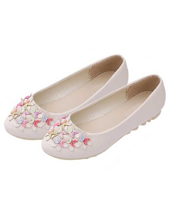 Slip-on Crescent Flower Soft PU Leather Flats