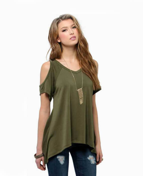 V-Neck Off Shoulder Casual Basic Short Sleeve Tees Tops