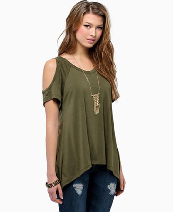 V-Neck Off Shoulder Casual Basic Short Sleeve Tees Tops