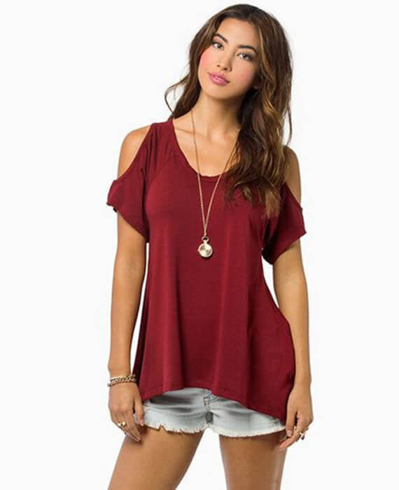 V-Neck Off Shoulder Casual Basic Short Sleeve Tees Tops