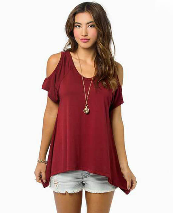 V-Neck Off Shoulder Casual Basic Short Sleeve Tees Tops