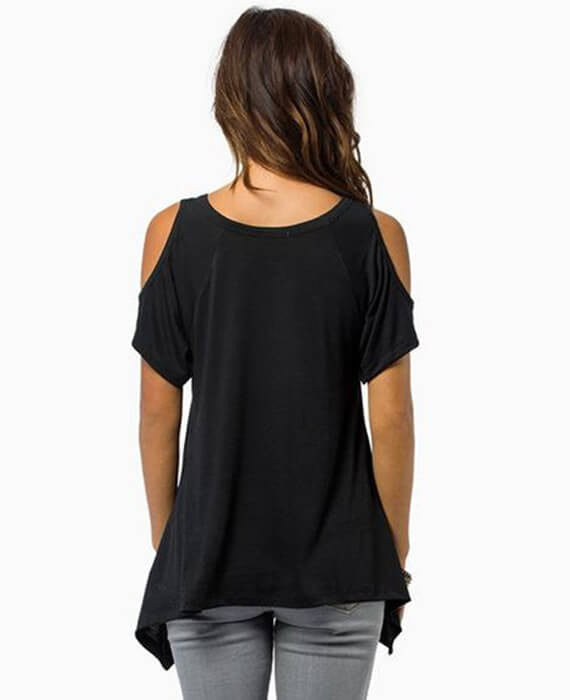 V-Neck Off Shoulder Casual Basic Short Sleeve Tees Tops