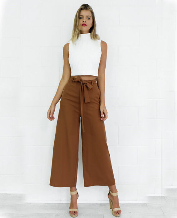 High Waisted Wide Leg Pants Cropped Trouser