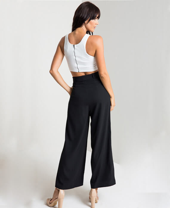 High Waisted Wide Leg Pants Cropped Trouser