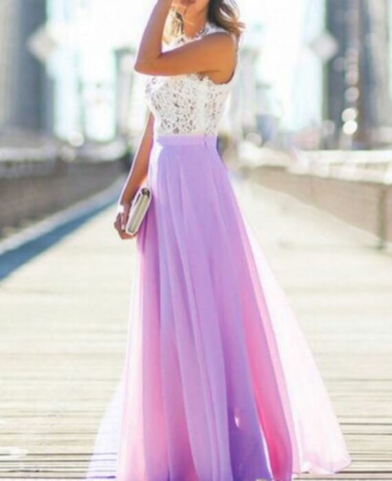 White Hollow Lace Patchwork Sleeveless Maxi Dress