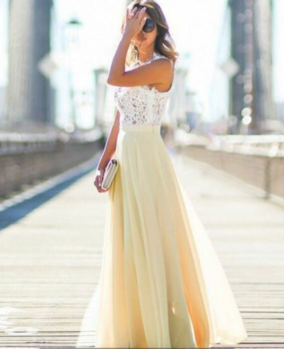 White Hollow Lace Patchwork Sleeveless Maxi Dress