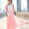 White Hollow Lace Patchwork Sleeveless Maxi Dress