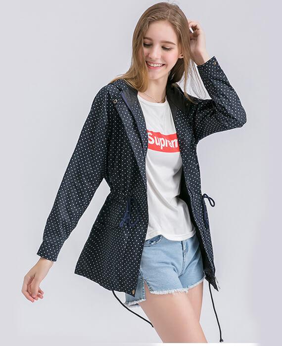 Cute Polka Dots Hooded Trench Coat-4