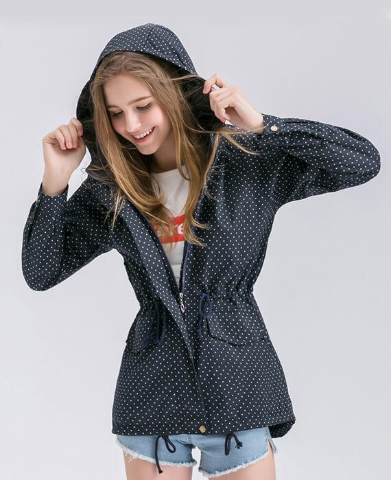 Cute Polka Dots Hooded Trench Coat