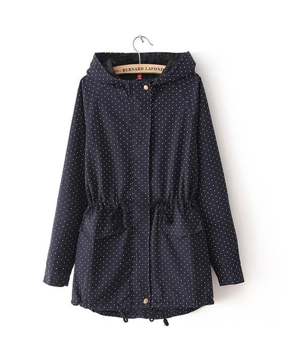 Cute Polka Dots Hooded Trench Coat-2