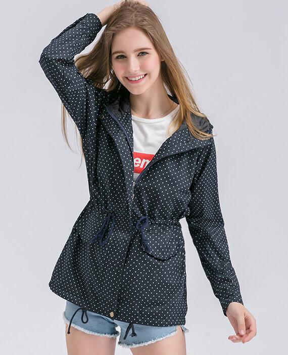 Cute Polka Dots Hooded Trench Coat-6