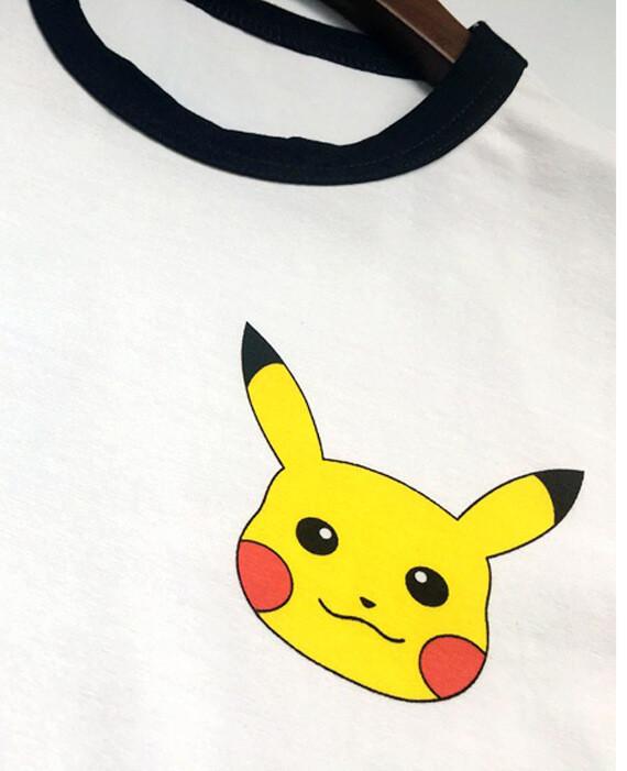 Summer Pikachu Pattern Elastic Cotton Slim T-shirt