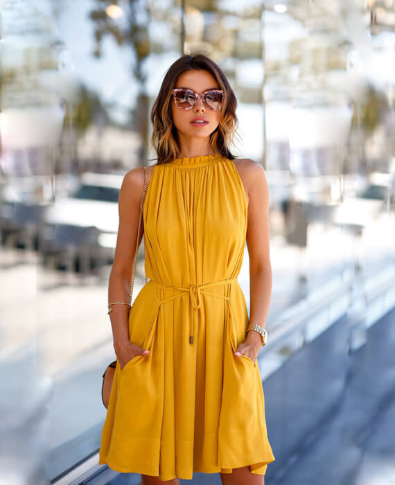 yellow short dress