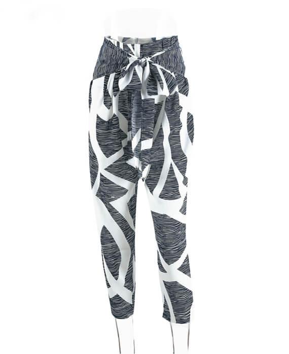 Chiffon Print Bow Tie High Waist Harem Pants
