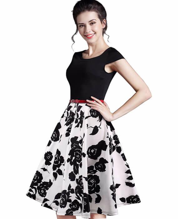 Floral Print O-Neck Sleeveless Zipper Dress