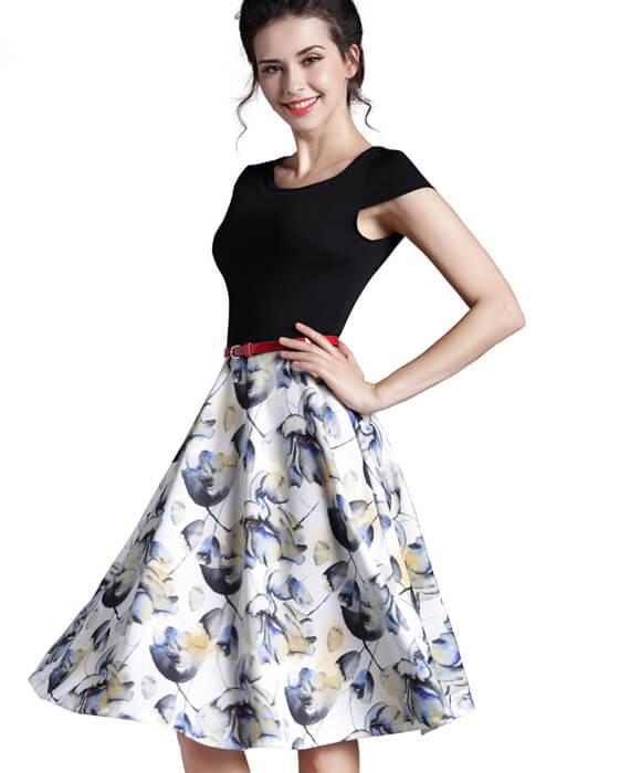 Floral Print O-Neck Sleeveless Zipper Dress