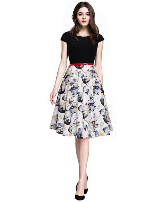 Floral Print O-Neck Sleeveless Zipper Dress