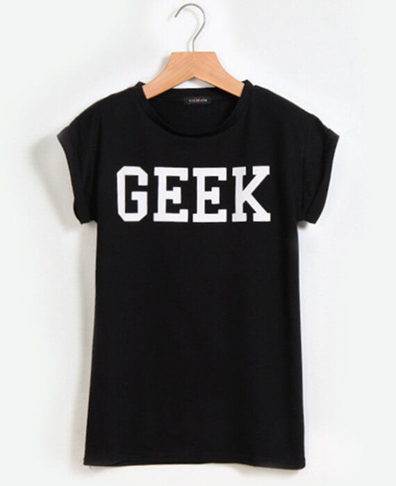Geek Letter Print Casual O-Neck Slim T-shirts