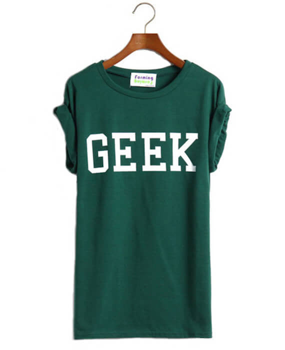 Geek Letter Print Casual O-Neck Slim T-shirts