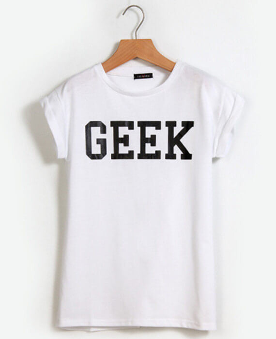 Geek Letter Print Casual O-Neck Slim T-shirts