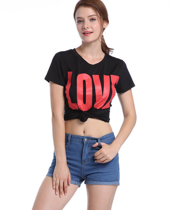 LOVE Letter Print V-Neck Slim Sexy Tops T-shirt
