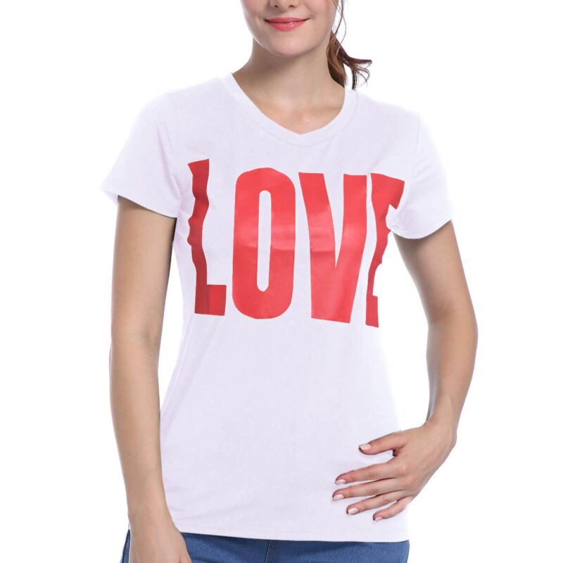 LOVE Letter Print V-Neck Slim Sexy Tops T-shirt