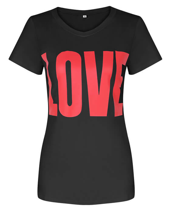 LOVE Letter Print V-Neck Slim Sexy Tops T-shirt