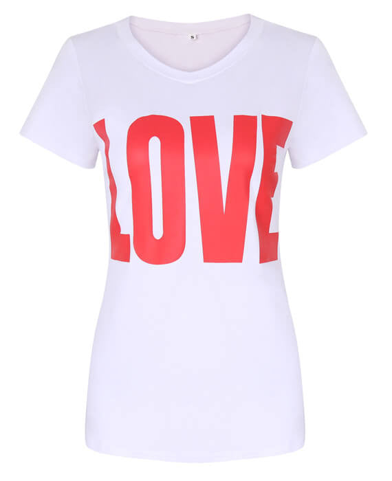 LOVE Letter Print V-Neck Slim Sexy Tops T-shirt