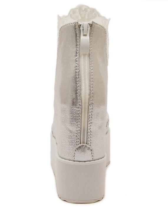 Lace Roman Wedge Heels White Platform Pumps