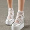 Lace Roman Wedge Heels White Platform Pumps