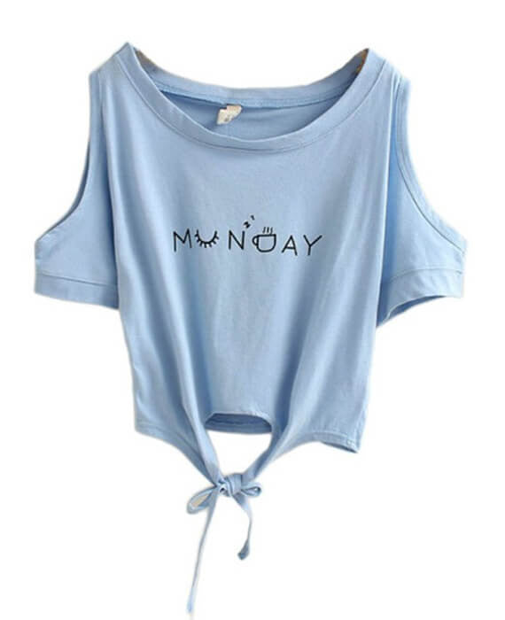 Letter Print Off  Shoulder Loose Crop Top